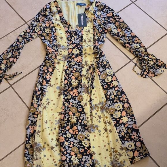 NWT ModCloth Unique Persona Midi Dress Long Sleeve Yellow Floral Dragonfly 4 - Picture 2 of 14